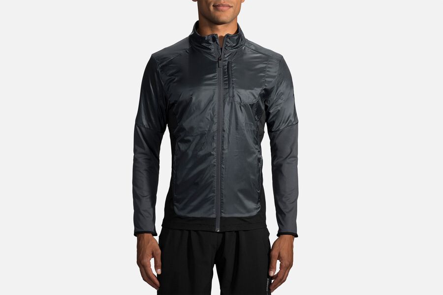 Mens Brooks Fusion Hybrid Outerwear Asphalt/Black | 283715-PKH